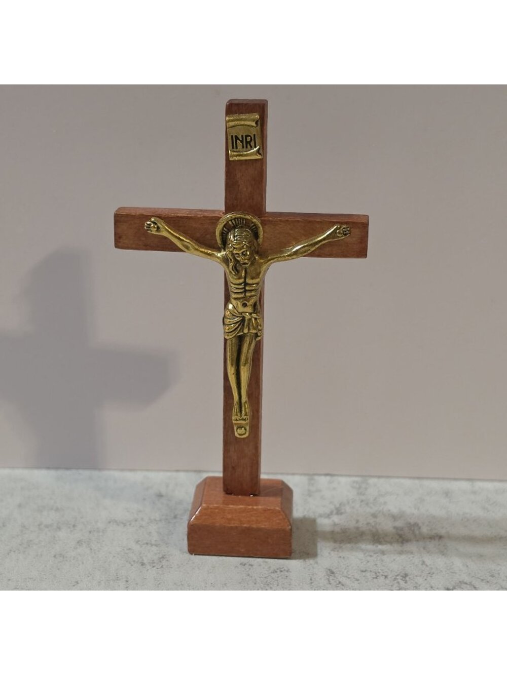 Small 4” Sacred Heart Southern Missions Wooden Cross Tabletop Crucifix